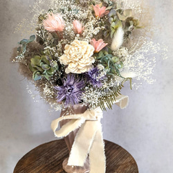 【creema限定感謝価格】花瓶付きが嬉しい！スモークツリーとパステルカラーのお花が大人可愛い！ドライライフラワー 5枚目の画像