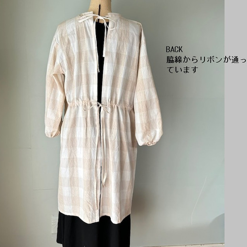 コットンリネンチエック柄 割烹着 エプロン S.M～L 2サイズ3色