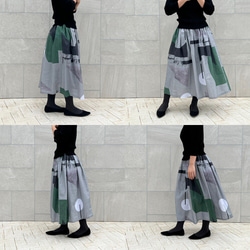 大人気♪デザイナーズテキスタイルのギャザースカート　グレーパネル 2枚目の画像
