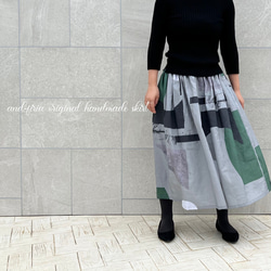 大人気♪デザイナーズテキスタイルのギャザースカート　グレーパネル 9枚目の画像