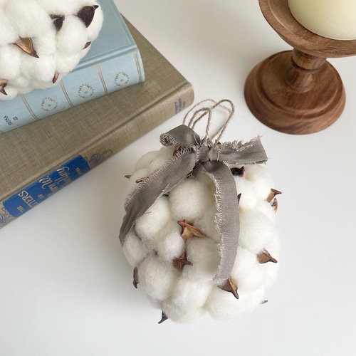 ゆらゆらコットンボール＊秋冬インテリア プレゼント 綿花 ナチュラル