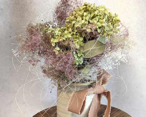 スモークツリー と紫陽花の3連ボールガーランド　千鳥草　フランネルフラワー 03d8213e8ea9d4309fb33565088e40