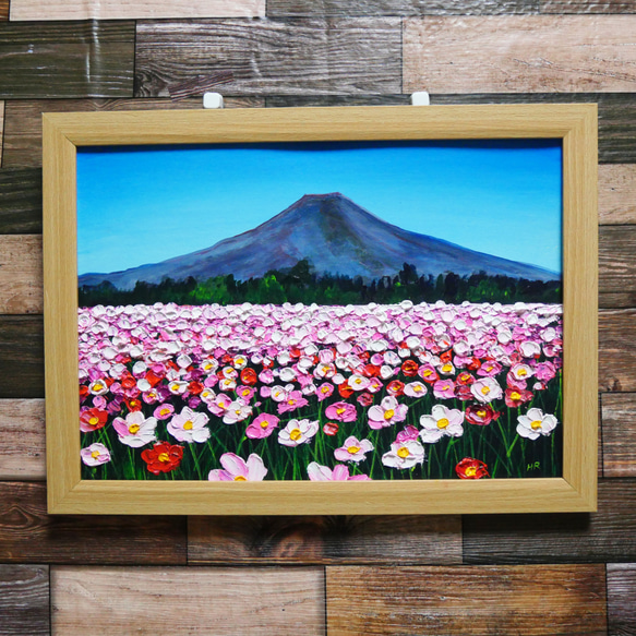 油絵 絵画 【コスモス畑から見える河口湖と富士山】 | HIROSHI1990
