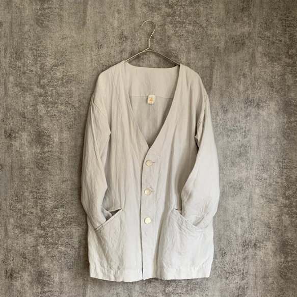 Sale オーガニックリネンジャケット　ミント　Linen jacket 1枚目の画像