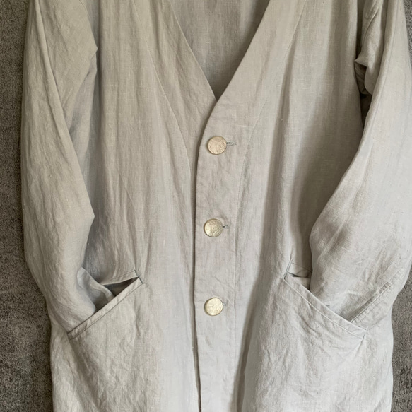 Sale オーガニックリネンジャケット　ミント　Linen jacket 2枚目の画像