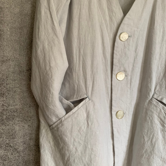 Sale オーガニックリネンジャケット　ミント　Linen jacket 3枚目の画像