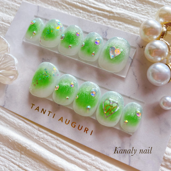 オーダー制】 緑 グリーン チークネイル マグネットフレンチ