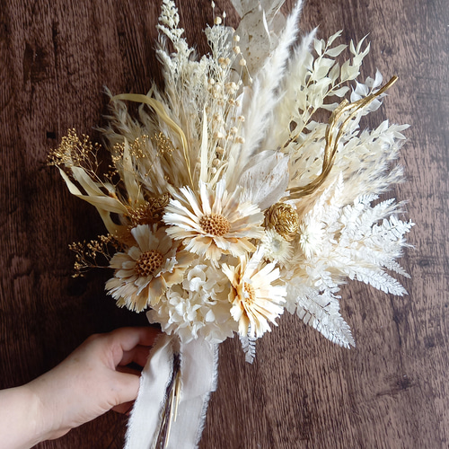 ドライフラワー スワッグ ロゼッタブーケインテリアホワイトウェディング