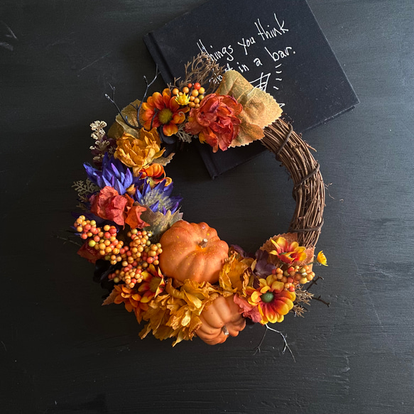 秋のリース　アーティフィシャルフラワー　造花　造花リース　秋　ハロウィン　毎年飾れる　プレゼント　秋リース　かぼちゃ 8枚目の画像