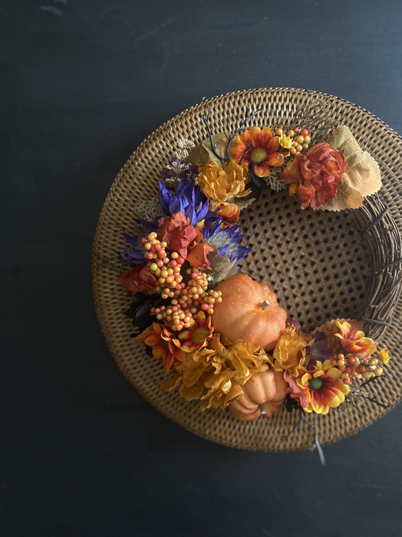 秋のリース　アーティフィシャルフラワー　造花　造花リース　秋　ハロウィン　毎年飾れる　プレゼント　秋リース　かぼちゃ 7枚目の画像