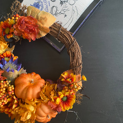 秋のリース　アーティフィシャルフラワー　造花　造花リース　秋　ハロウィン　毎年飾れる　プレゼント　秋リース　かぼちゃ 3枚目の画像