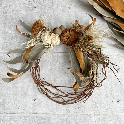 ドライフラワー】赤つるのリース ホワイトベース グレビリア リース