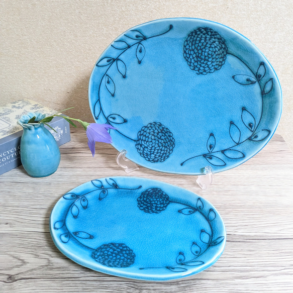 丸いお花のプレート皿(大)(ブルー) 4枚目の画像