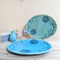 丸いお花のプレート皿(大)(ブルー) 6枚目の画像