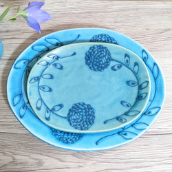 丸いお花のプレート皿(大)(ブルー) 7枚目の画像