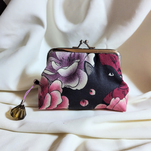 ツンデレ黒猫ちゃん☆がま口 マルチポーチ カードケース ハンドメイド  