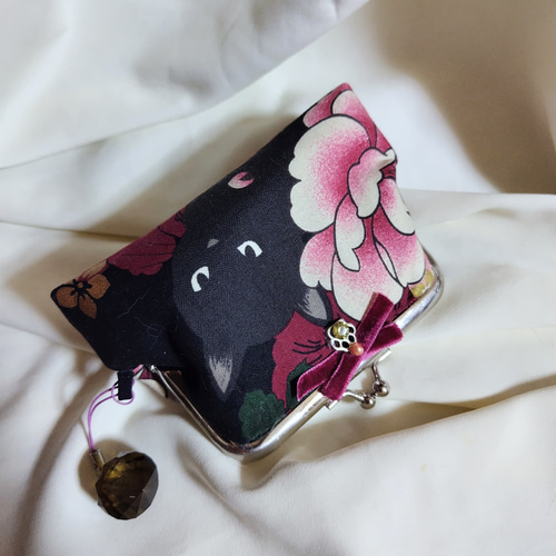 ツンデレ黒猫ちゃん☆がま口 マルチポーチ カードケース ハンドメイド  