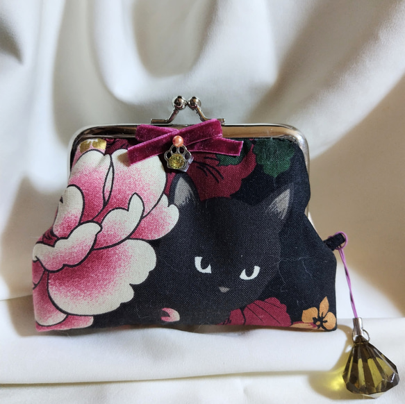 ツンデレ黒猫ちゃん☆がま口 マルチポーチ カードケース ハンドメイド  