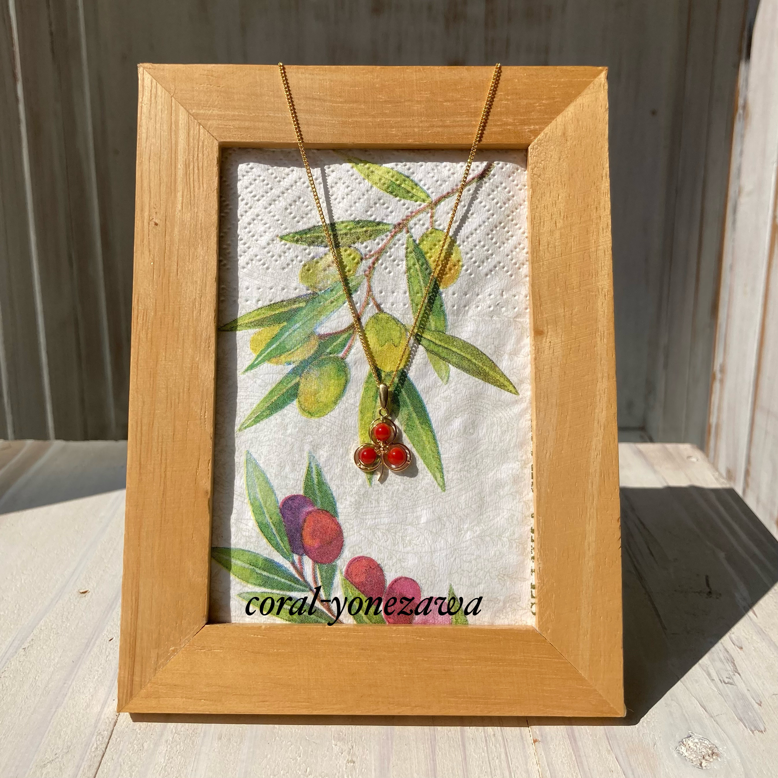 k18赤珊瑚ペンダント.〜クローバー〜