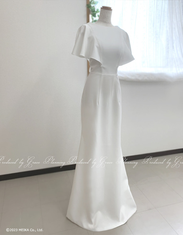 ウェディングドレス フリル袖 半袖 ソフトマーメイド 花嫁ドレス ワンピース 清楚 2次会 gcd_80018 3枚目の画像