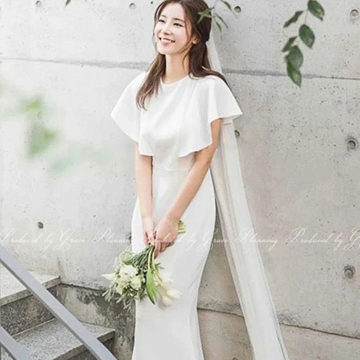 ウェディングドレス フリル袖 ファスナー ソフトマーメイド 花嫁ドレス ワンピース 清楚 2次会 gcd_80018