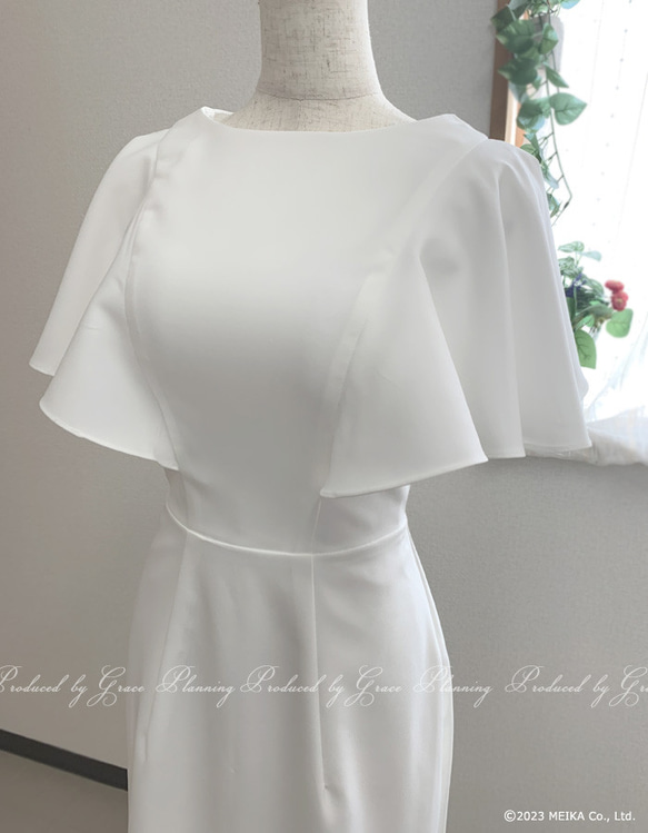ウェディングドレス フリル袖 半袖 ソフトマーメイド 花嫁ドレス ワンピース 清楚 2次会 gcd_80018 4枚目の画像