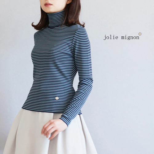 着心地もバツグン！】細ボーダー タートルネック プルオーバー