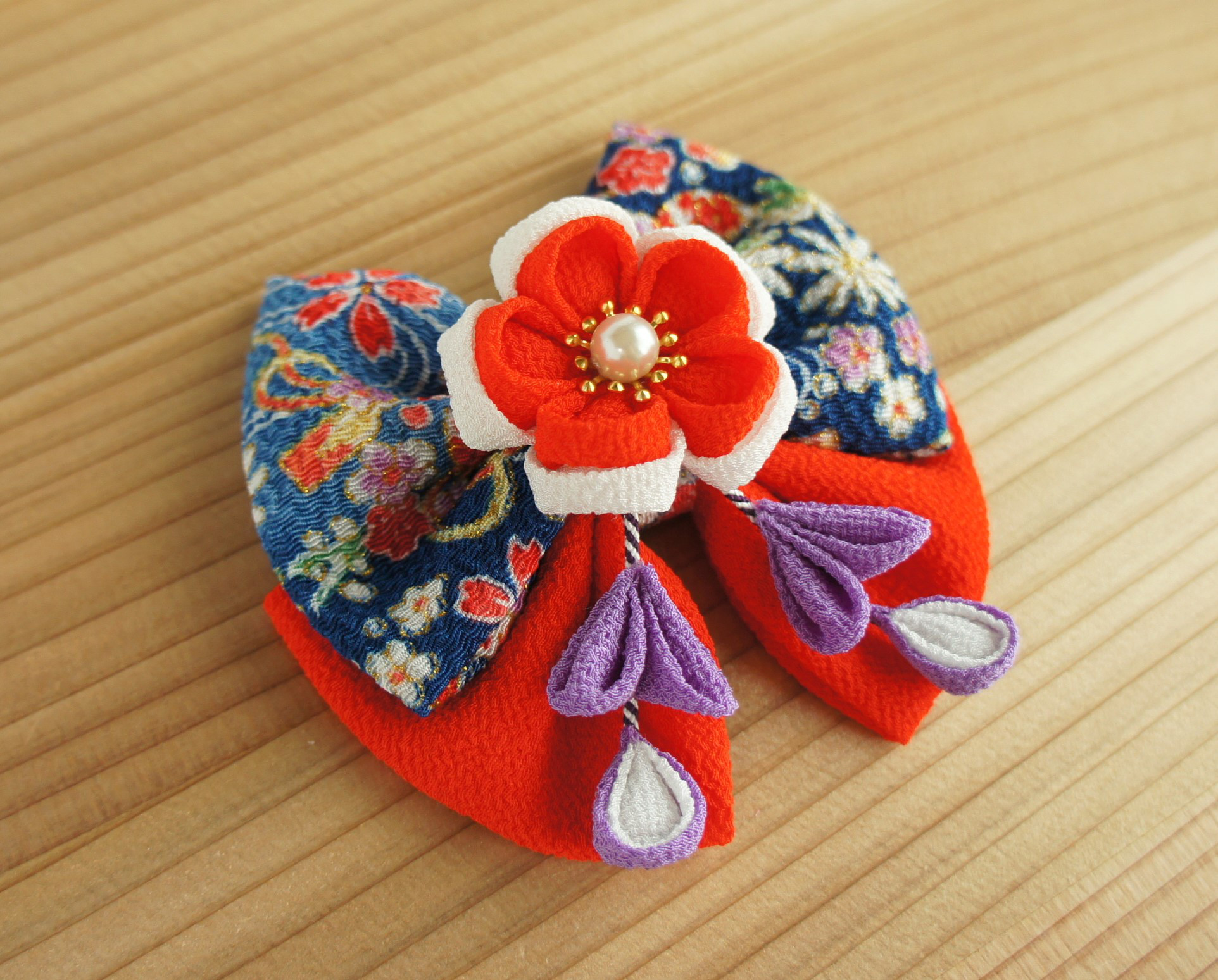 ヘアクリップ リボン つまみ細工 髪飾り 滑り止め