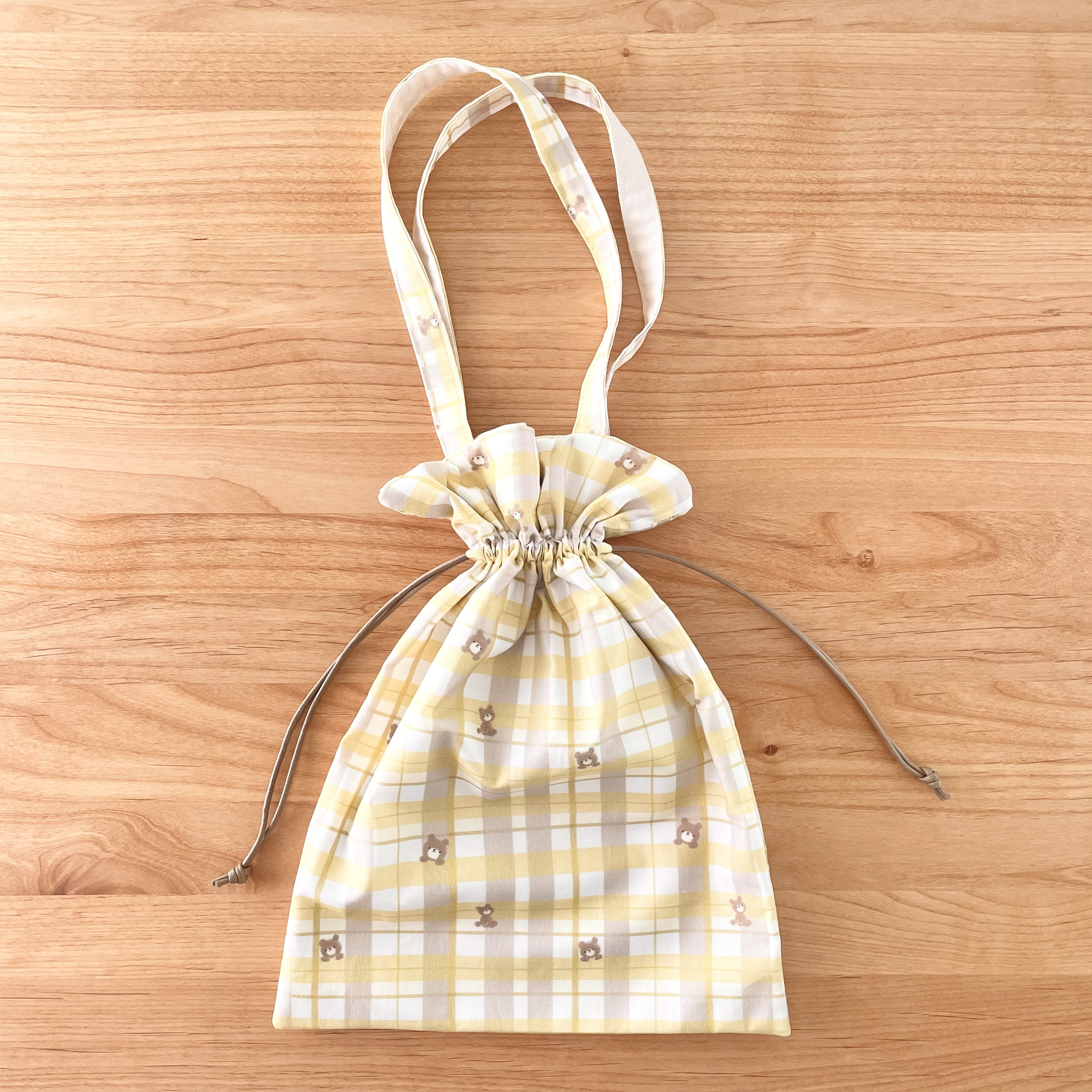 オリジナル生地　秋チェック模様の巾着バッグ