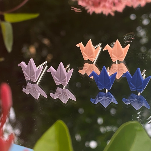 手作り陶器ミニ折り鶴（シルバー925ピン） | （イヤークリップは変更