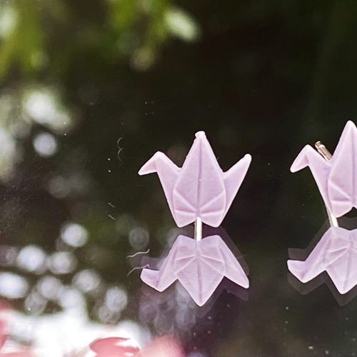 手作り陶器ミニ折り鶴（シルバー925ピン） | （イヤークリップは変更