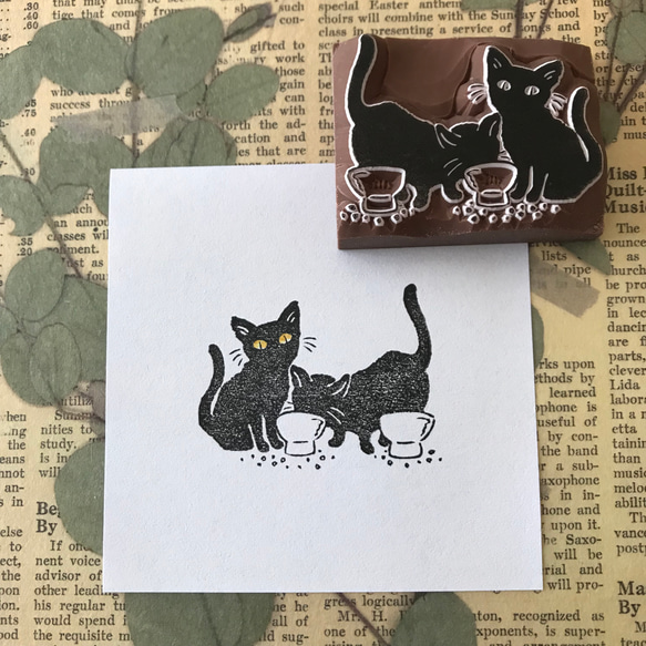 ごはんタイムの黒猫はんこ（※受注製作） 1枚目の画像