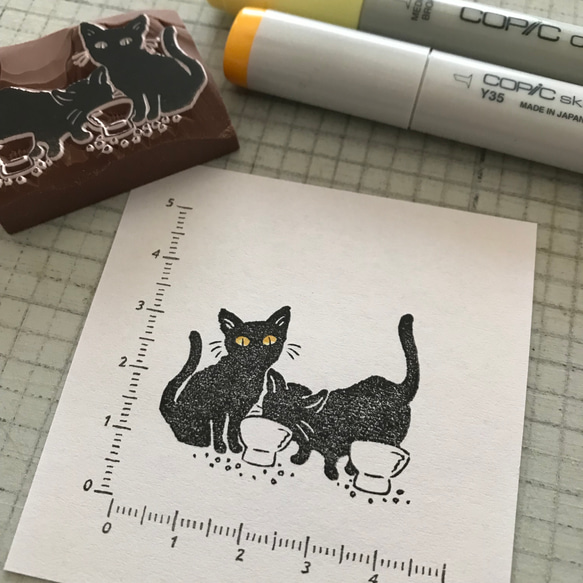 ごはんタイムの黒猫はんこ（※受注製作） 2枚目の画像