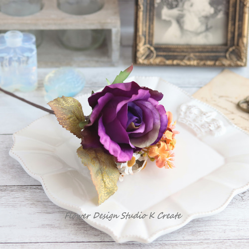 パープルの薔薇とデージーのブーケ風フローレス フラメンコ ダンス 髪