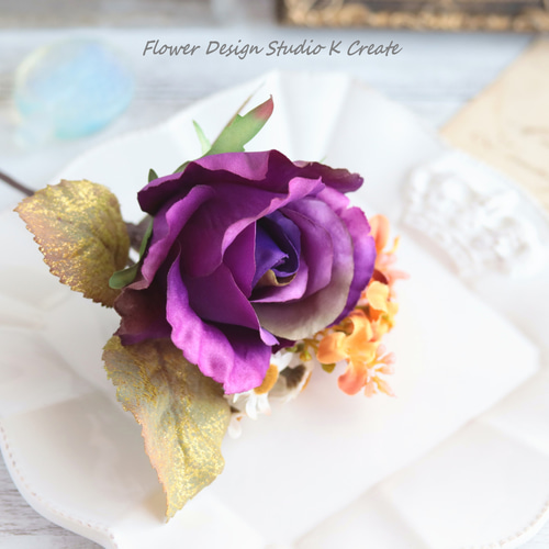 パープルの薔薇とデージーのブーケ風フローレス フラメンコ ダンス 髪