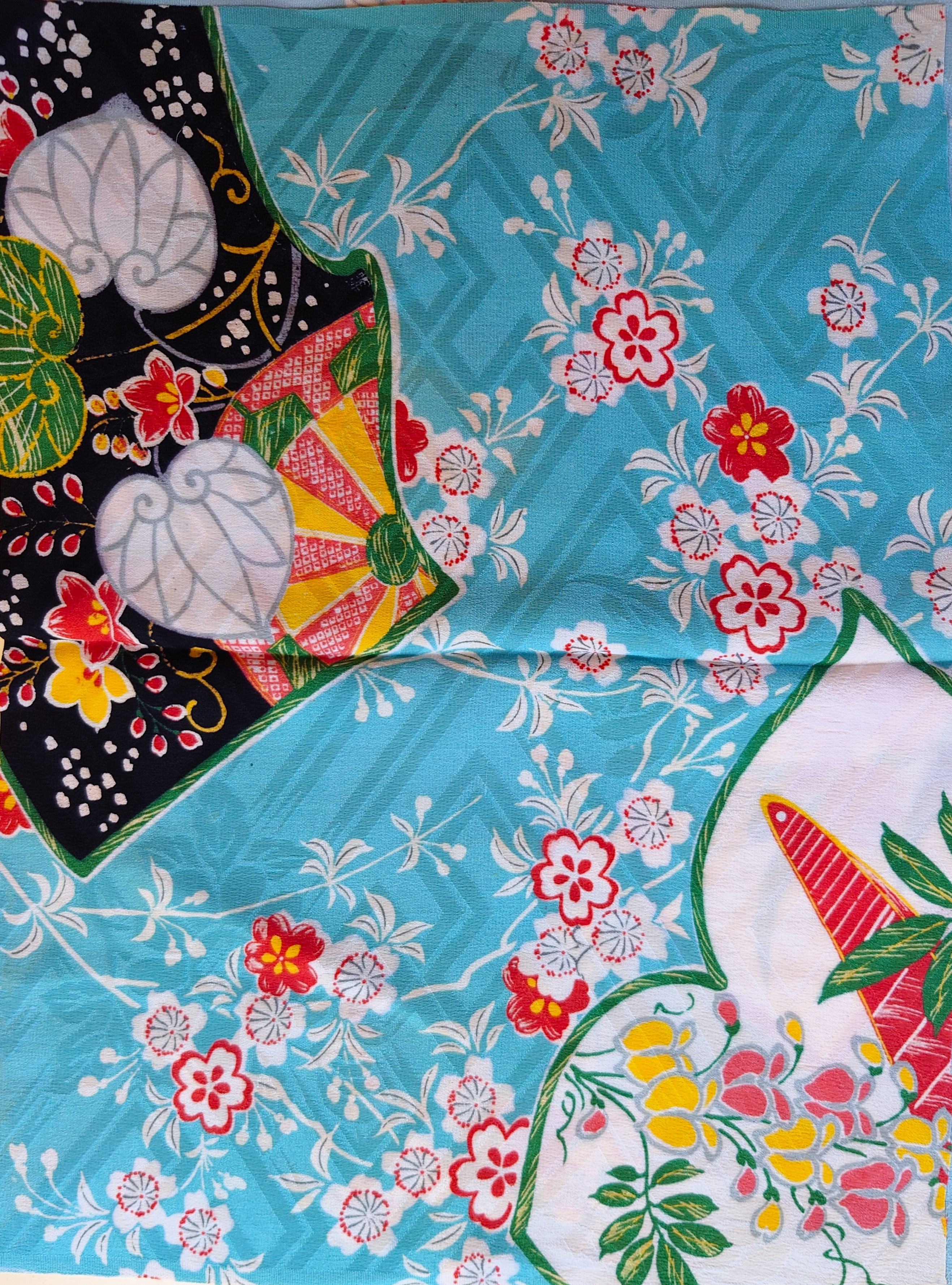 キッコロ新古品！松葉柄濃鼠色渋ハデ防水済み着物トールサイズ１７２ｃｍ裄７１