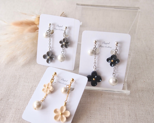 No.837【10ペア】 星花 コットンパール ハンドメイド ピアス イヤリング ピアス コットンパール フラワー 花 透かしパーツ サージカル