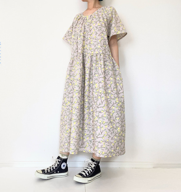 [Kazu-sama 儲備品] 檸檬短袖連衣裙 * 均碼 * 100% 棉 * 檸檬水果圖案 * 苔蘚綠 第19張的照片