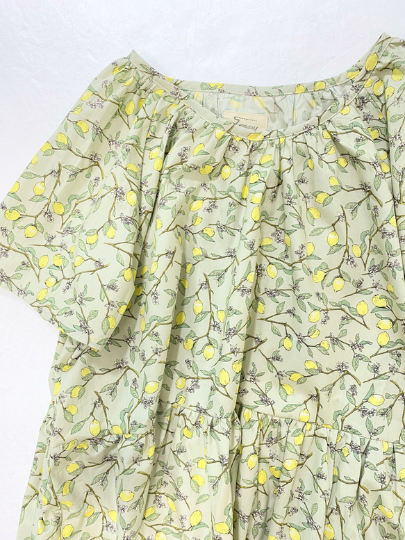 [Kazu-sama 儲備品] 檸檬短袖連衣裙 * 均碼 * 100% 棉 * 檸檬水果圖案 * 苔蘚綠 第10張的照片