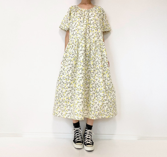[Kazu-sama 儲備品] 檸檬短袖連衣裙 * 均碼 * 100% 棉 * 檸檬水果圖案 * 苔蘚綠 第20張的照片