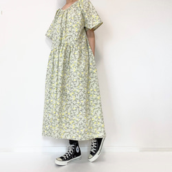 [Kazu-sama 儲備品] 檸檬短袖連衣裙 * 均碼 * 100% 棉 * 檸檬水果圖案 * 苔蘚綠 第6張的照片