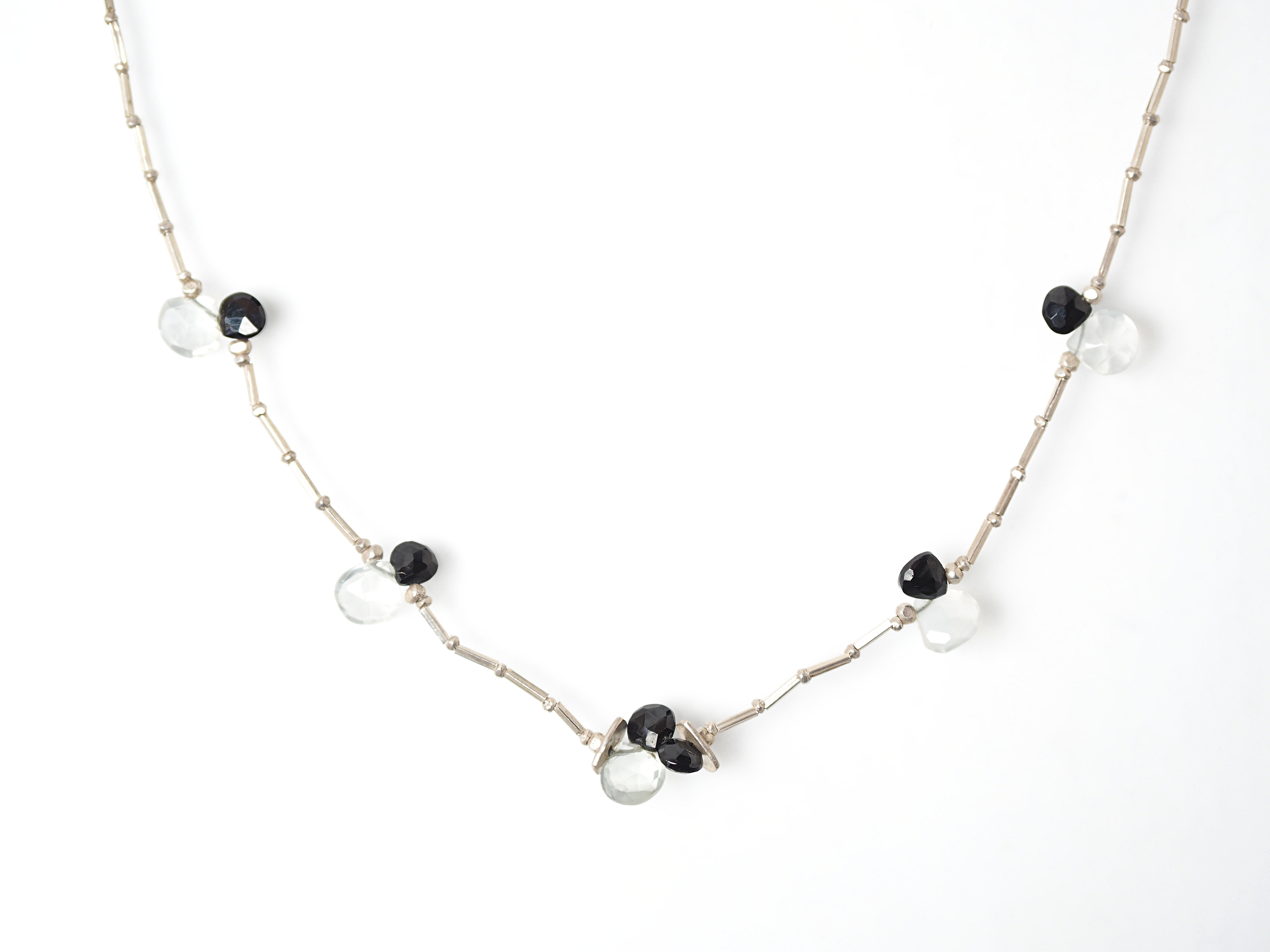 -Moon stone・Black spinel- silver necklace