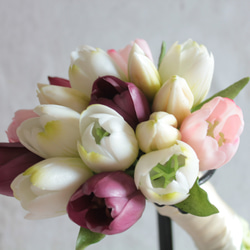 【ウェディングブーケ】オーダー商品　前撮り用　ミックスカラーチューリップのウェディングブーケ 4枚目の画像