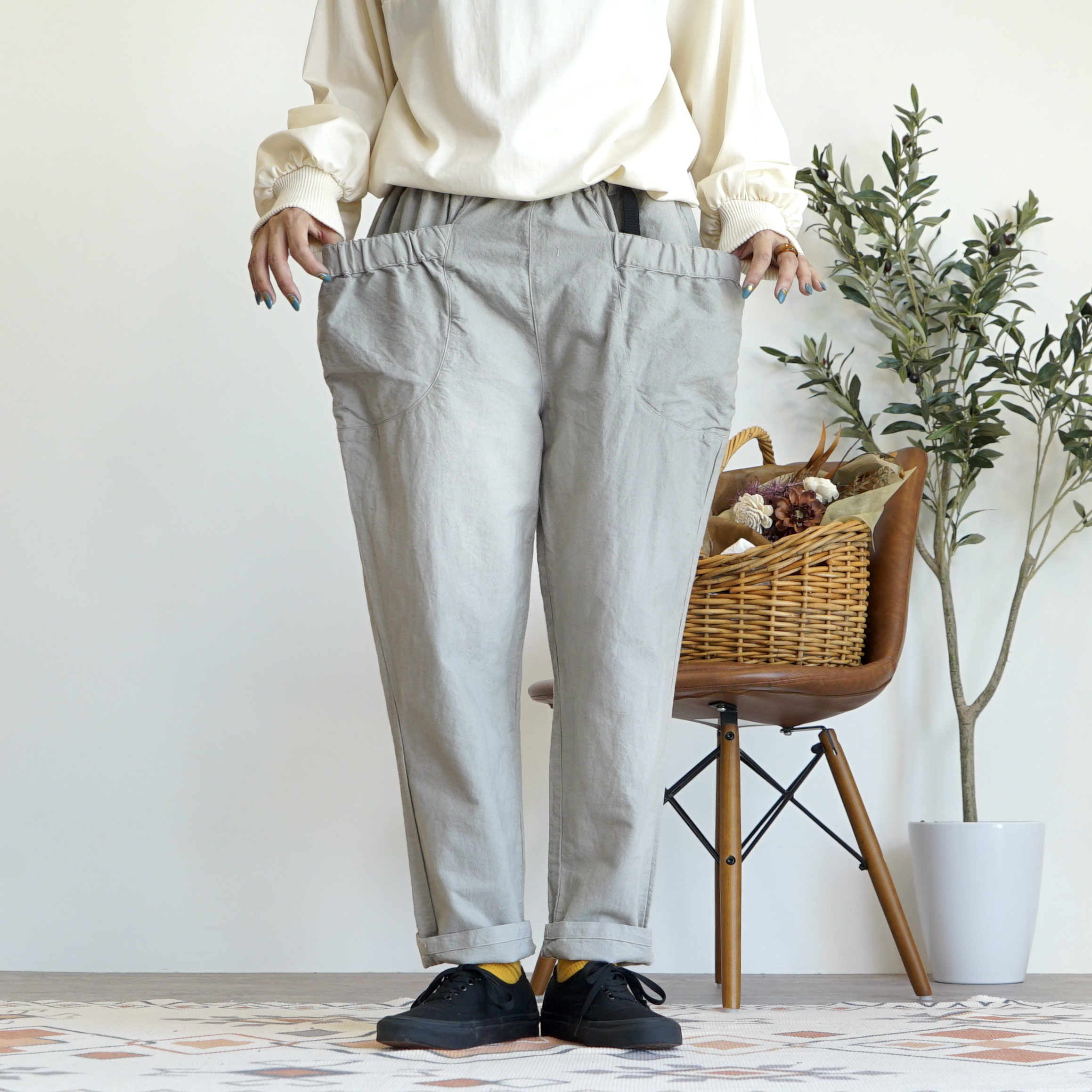 プレーンキャンプワークパンツ/カーキ/三河織物