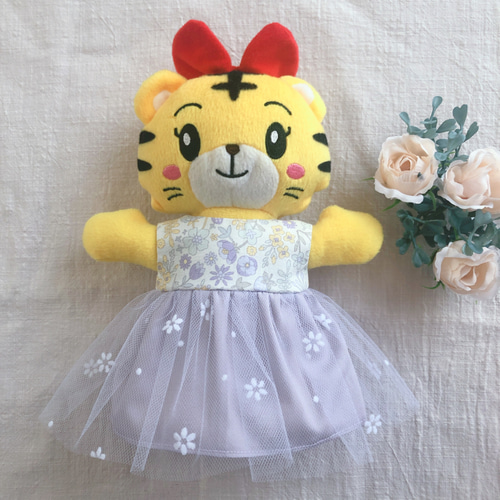 26cmドール用 裏地付き♡くすみ色のお花チュールワンピース ソラン