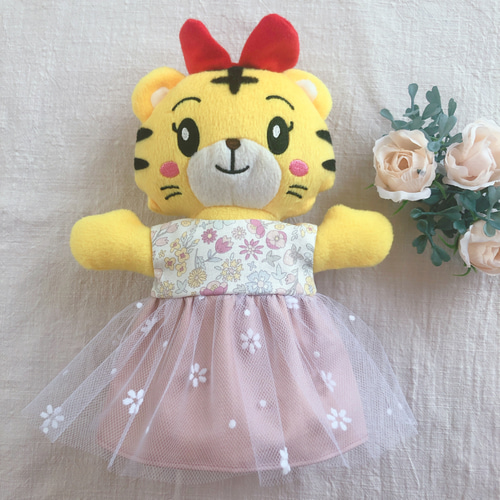 26cmドール用 裏地付き♡くすみ色のお花チュールワンピース ソラン