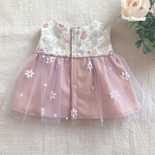 26cmドール用 裏地付き♡くすみ色のお花チュールワンピース ソラン