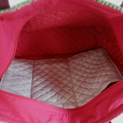 手織(綿とシルク、裂き織り)トートバッグ　  ファスナー34cm　 表：手織、綿とシルク　裏：綿100％ 7枚目の画像