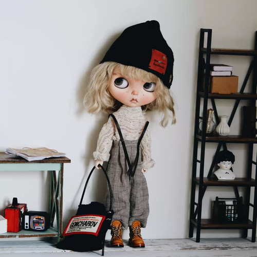 ブライス服 綿麻 2点セット サロペット ニットセーター ドール服 ob22