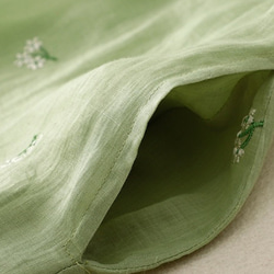 【受注】 綿麻ワンピース グリーン 刺繍 ロングワンピ 洗濯可 4枚目の画像
